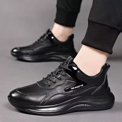 2025 autumn and winter single cotton casual sports soft sole business soft leather waterproof versatile trendy lightweight running shoes for men 5812-black cotton 42