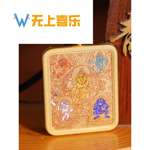 Supreme Joy Regong hand-painted golden Tanghuang God of Wealth and Five Gods of Wealth small thangka pendant pendant portable mineral pigment 45cm 4*5cm