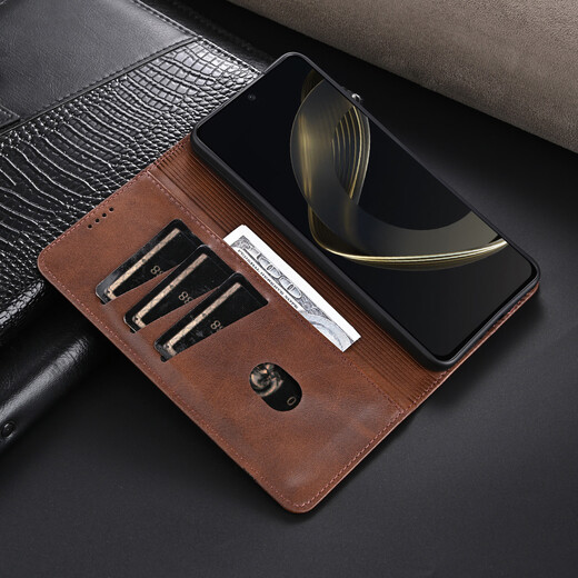 Jioxiang Magnetic Flip Cowgrain Leather Case Suitable for Huawei Mate70Pro+ Mobile Phone Case Business All-inclusive Anti-fall Brown Huawei Mate70Pro+