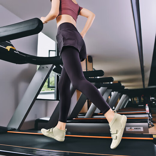 Wide-head training shoes for men, wide-footed, fat fly-knit breathable sports shoes, men's fitness shoes, lace-free walking shoes, barefoot 2356 beige 43