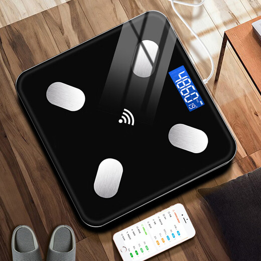 Xinnan weight scale household small durable accurate rechargeable electronic scale measures human body high-precision body fat LCD display weight scale 79 measurement data black waistline Bluetooth body fat scale rechargeable model