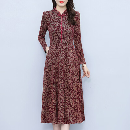 LISM [same style in the mall] high-end dress 2025 new long-sleeved wide-breasted dress with temperament and noble Mid-Autumn Festival, color, pocket M (95-104Jin[Jin equals 0.5 kg])