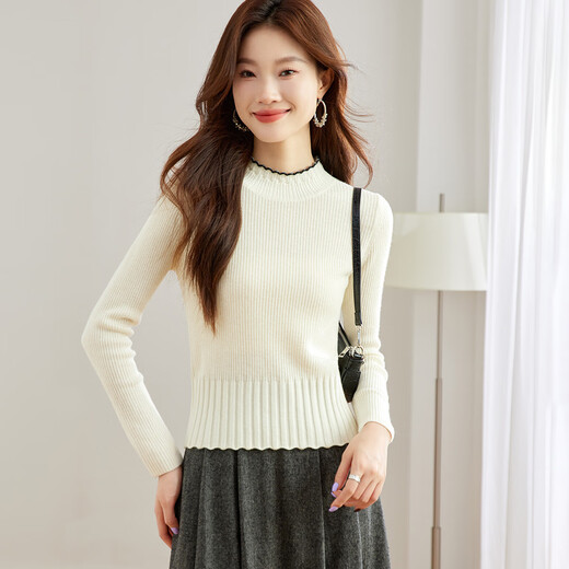Shexi (Srcr) pure wool sweater for women, short high-waisted sweater with autumn and winter style small knitted bottoming top