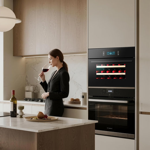 DBERLAN heat-free series electric door handleless fully embedded wine cabinet constant temperature wine cabinet beverage tea refrigerator household kitchen cabinet matching 600 high electric side door-smart display large screen 30 bottles