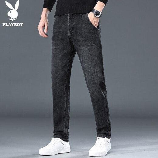Playboy (PLAYBOY) jeans men's autumn and winter loose straight business casual pants men's trendy trousers black gray 34