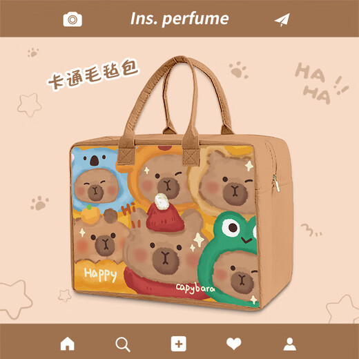 Cartoon felt travel bag storage storage bag large capacity cute outing luggage trolley case can be used as a must-have full version capibala / luggage bag about 40*30*20 cm