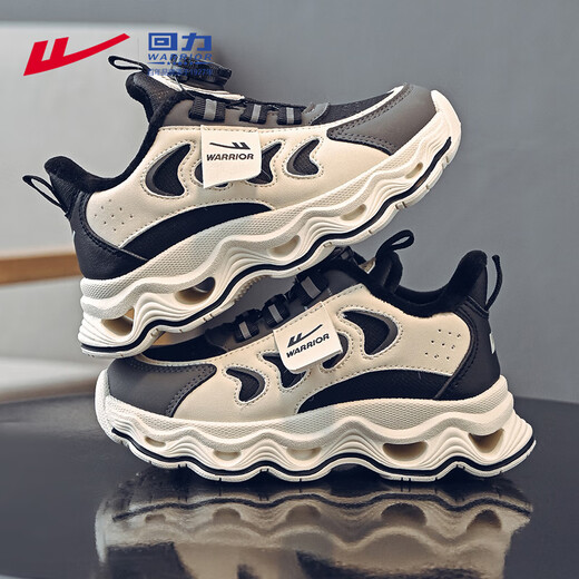 Warrior children's shoes, boys' velvet running shoes, middle and large children's campus warm sports cotton shoes, winter style WZ-C071L m/black 36