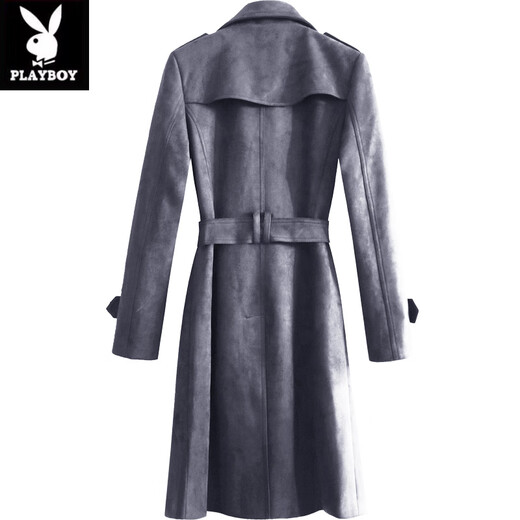 花花公子（PLAYBOY）复古麂皮风衣男士春秋季新款时尚欧货流苏帅气中长版外套男装潮流 军绿色 男款 S