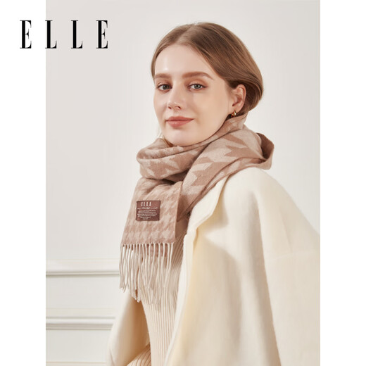 ELLE 100% sheep wool scarf for women winter warm gift box fashion houndstooth jacquard scarf shawl