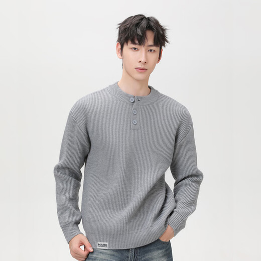Mark Huafei Retro Henley Collar Button Sweater Men's 2025 Autumn and Winter Loose Old Money Style Sweater Men's Dark Gray 2XL