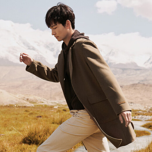 Angel Bird double-sided woolen long coat men's casual lapel thin coat EBS234201U beeswax color M 46