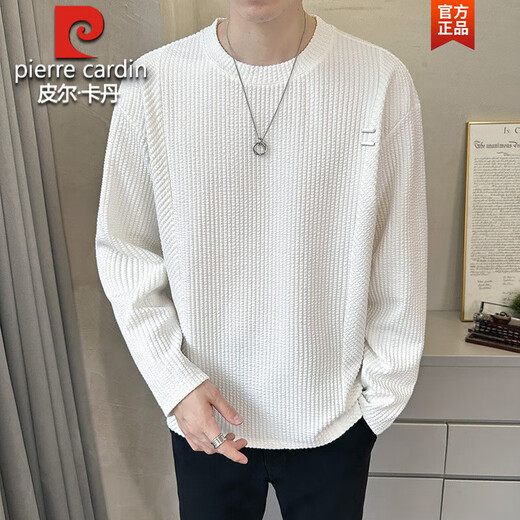 Pierre Cardin Henry Collar Long Sleeve T-Shirt Men's 2025 New Spring and Autumn Autumn Clothes Button Solid Color Inner Bottoming Shirt Sweatshirt Men's 433 White L 115-135Jin Jin is equal to 0.5 kg