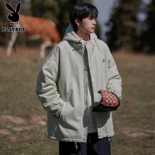 Playboy Lambswool Jacket Men's Spring and Autumn New Charge Jacket Cotton Coat Men's Thickened Coldproof Cotton Clothes Large Cotton Jacket Graphite Black XL Size Weight 110-140Jin Jin is equal to 0.5 kg
