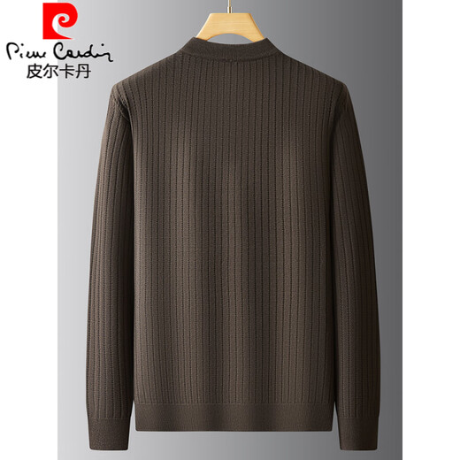 Pierre Cardin plus size men's henley collar long-sleeved sweater autumn and winter striped sweater men's large size loose sweater black XL (recommended 130-150Jin Jin equals 0.5 kg)
