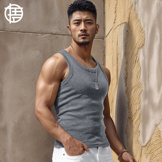 Dianwu 260G thickened heavy threaded bottoming vest for men with elastic slim fit and tight-fitting sports fitness hurdles autumn and winter white 2XL (146-160Jin Jin is equal to 0.5 kg)