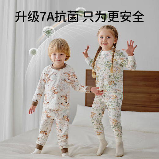 European pregnant children's autumn clothes and autumn pants baby autumn clothes set boys and girls pure cotton thermal underwear Class A cotton pajamas Bear orchard [10A antibacterial 100% Xinjiang cotton] 100 [Suggested height: 95m-105cm]