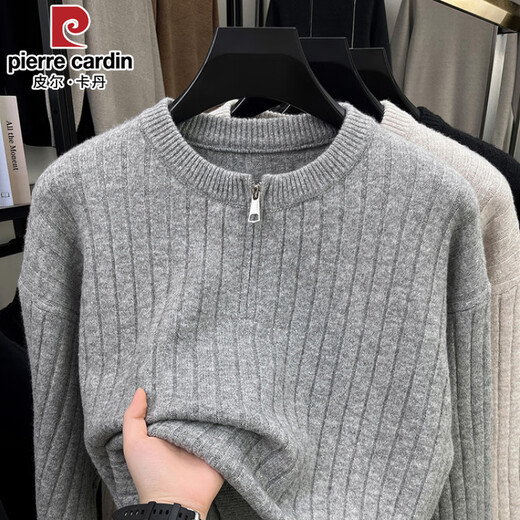 Pierre Cardin 2025 Autumn and Winter New Half-Zip Sweater Men's Loose American Style Henley Neck Textured Sweater Black M