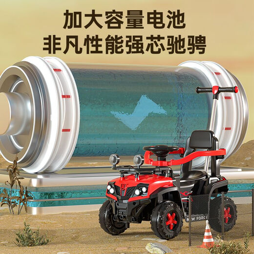 New children's electric car four-wheel remote control car charging trolley 0-3 years old children's toy car men and women can sit on upgraded yellow dual drive + remote control + push rod self-driving leather seat