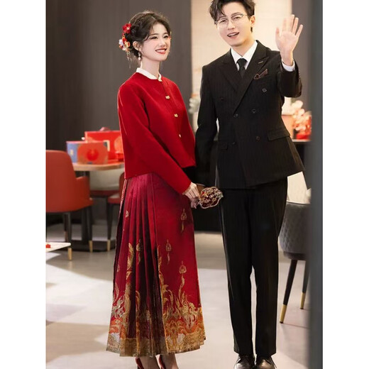Hengyuanxiang Red Coat Toast Wear New Chinese Style Top Autumn and Winter Small Bride Wedding Double-sided Wool Coat Engagement Top L Large Size