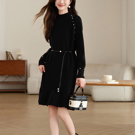 Robe de marque haut de gamme de luxe ehangy pour les femmes 2025 Nouvelle mi-haut à demi-manche en tricot, jupe décontractée à la mode APPRICOT Couleur S 80-95jin [Jin est égal à 0,5 kg]