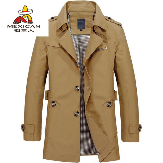 Scarecrow spring and autumn men's windbreaker mid-length lapel short jacket coat coat large size cloak thin slim fit light khaki 4XL