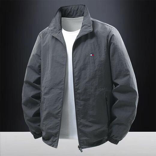 TOMMYBULL American Tommy Tommy Stand Collar Work Jacket Men's Autumn and Winter New Fashion Versatile Thickened Warm Jacket 2502-Dark Gray (Thin) XL 130-145Jin Jin is equal to 0.5 kg