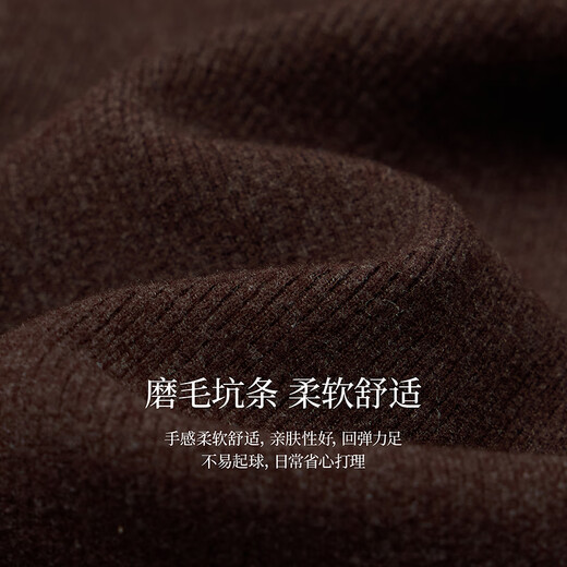 Inman 2025 autumn and winter women's new style simple half-high collar lace brushed pit strip T-shirt long-sleeved bottoming shirt top dark coffee M