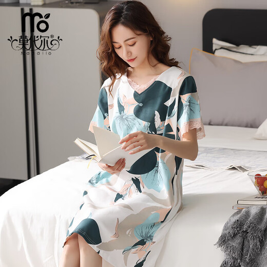 Modal Nightgown Femmes Court-manche mince été 2025 Nouvelle robe pyjamas Mère Summer Long Robe HQ3527 L