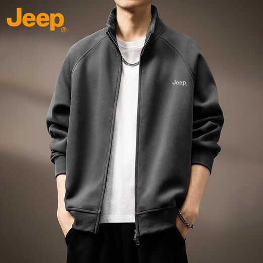 JEEP Jeep sweatshirt men's jacket spring and autumn heavy casual cardigan trendy sports clothes men's dark gray XL