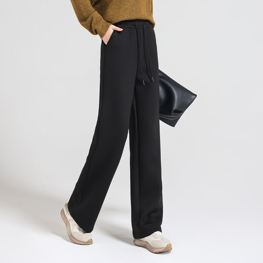 Everyday wide-leg pants for women in autumn and winter, new thickening, lazy style, slimming, high-waisted, straight-leg pants for small people 007 black 2XL