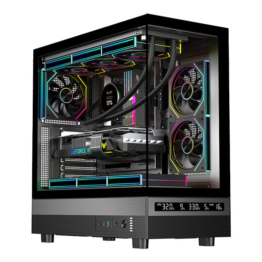 先马（SAMA）惊鸿屏显版 黑色ATX海景房游戏电脑台式机箱 硬件状态显示/270°全景/支持360水冷/9风扇位/Type-C