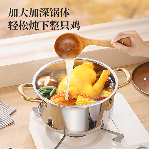 1810 stainless steel double bottom thickened household steaming and stewing with steamer induction cooker soup pot uncoated steaming and stewing multifunctional five-layer double bottom uncoated 18/10 + steamer 26cm