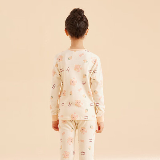 
Red bean pure cotton autumn clothes and autumn pants thin style men and women middle-aged children autumn and winter thermal underwear set children's A-class cotton sweater pajamas H4M1034 cream 160