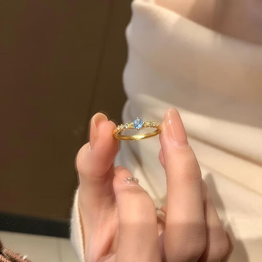 Wanke Lao Phoenix 999 fashionable light luxury diamond blue sapphire gold ring for women inlaid zircon ring personality