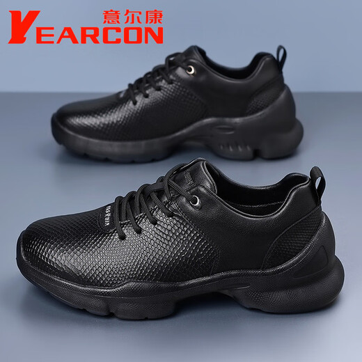Yierkang Yierkang Herrenschuhe im Herbst Neues echtes Leder atmungsaktivem bedruckten lässigen Lederschuhen weicher Sohle Sohle schockabsorbierende Sportschuhe Schwarz DF-9926 39