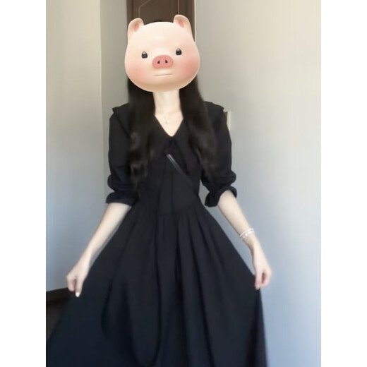 棉致法式赫本风连衣裙女2025年夏季新款高级感独特收腰显瘦茶歇长裙 黑色 M 100-110斤