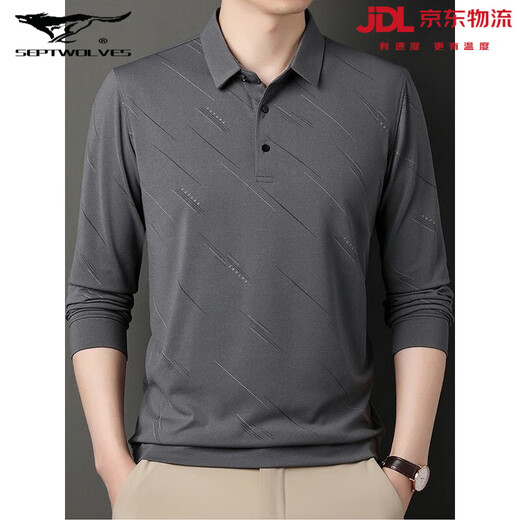 
Seven Wolves Official Flagship Summer Ice Silk Men's T-shirt Long Sleeve New Middle-aged Casual Men's Thin Daddy T-shirt 829 Black XL 52/175