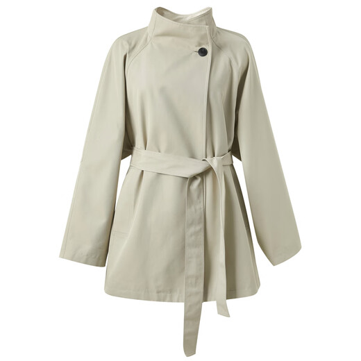 Sancai 2025 Autumn New Stand Collar Windbreaker One Button Belt Silhouette Jacket Casual Temperament M Apricot S 155/80A