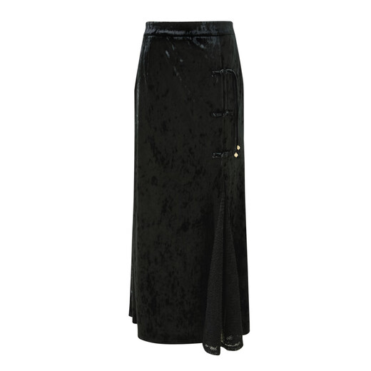 Sancai Yueying Shuanghua 2025 Winter New Ice Flower Velvet Skirt A-line Skirt High Waist Long Skirt C Classic Black S 155/64A