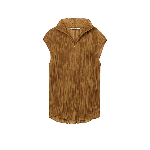 Langzi/LANCY2025 Winter New Design Fashionable High Collar Sleeveless Shirt Women's Retro Pleated Short Top Women Autumn Leaf Yellow M