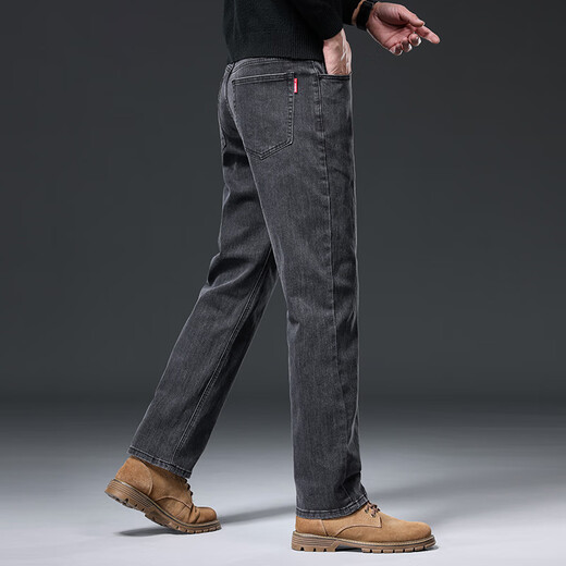 Baleno S&K series jeans for men in autumn and winter plus velvet and thickened straight loose wide-leg elastic casual business long pants for men 6855 ink blue 32 waist circumference 2 feet 5