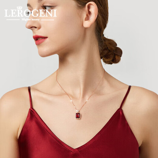 Lirokini Necklace for Women Red Gemstone Garnet Pendant High-end Luxury Jewelry Valentine's Day Birthday Gift Red Cube Sugar-Garnet Necklace Brand Gift Box