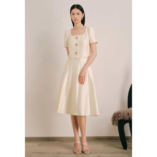 OBBLIGATO Olivia summer one-button short shoulder pad blazer single skirt off-white L