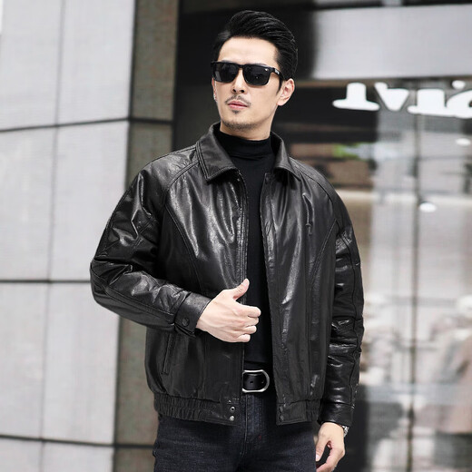 Babaolang Öl Wachs Cowhide Leder echtes Lederjacke Herrenleder Kurzanlagen lässige Lose Schulter Neue Lederjacke dünne schwarze 2xl (180)
