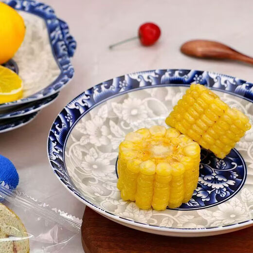 Household Internet celebrity high-looking ceramic tableware underglaze blue and white tableware green branches and jade tableware set 8-inch plate 1 piece