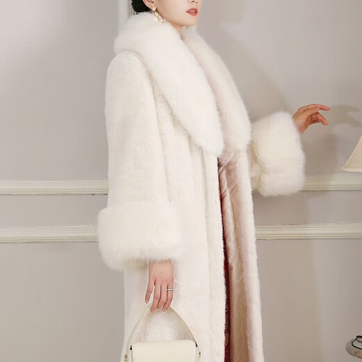 Gu Bing imitation mink imitation fur coat women's mid-length coat young style ladylike fur plush eco-friendly fur white large fur collar M