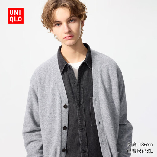 UNIQLO Men's and Women's Soft Sheep Wool V-Neck Knitted Cardigan/Sweater Sweater Jacket 478547 04 Smoke Gray L/175/100A