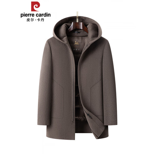 Pierre Cardin high-end men's wool coat short hooded woolen jacket autumn and winter thickened warm woolen coat men's coat khaki 2XL 185 recommended 165Jin Jin equals 0.5kg -185Jin Jin equals 0.5kg