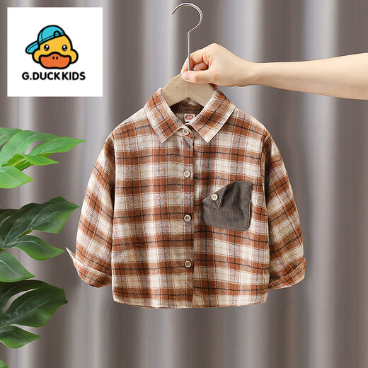 G.duck little yellow duck boys' shirt 2025 new children's tops baby long-sleeved boys autumn plaid shirt blue clothes are too small, need to take a larger size 80 cm
