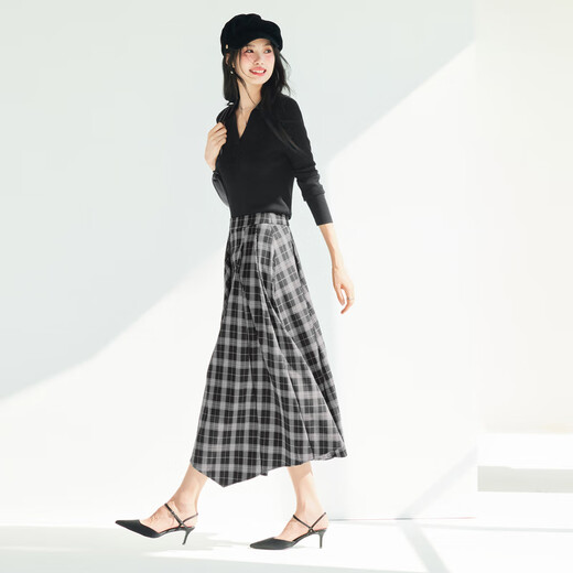 Eveli (eifini) Jiang Xin endorses irregular plaid design A-line skirt 2025 autumn new commuter casual skirt black M 100-110Jin Jin equals 0.5 kg